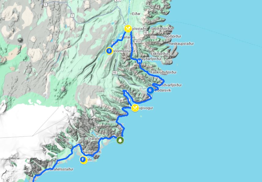 Kartta Islannin itävuonoilta